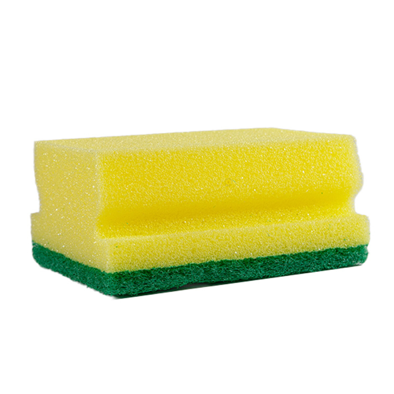 Esponja para fregar sobre la mesa con color amarillo y verde
