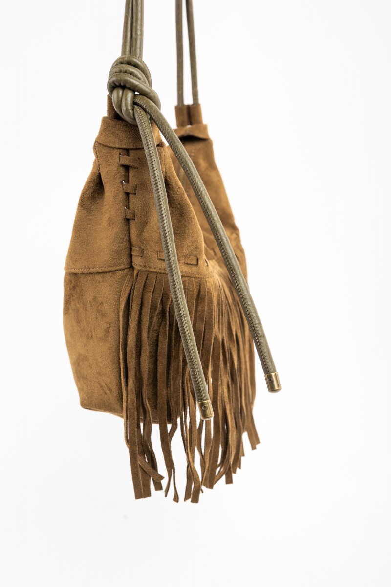 Cartera Gamuza Vegana Flecos Oliva
