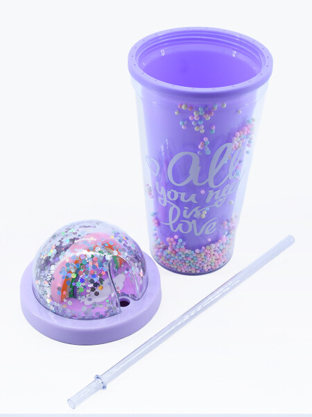 VASO CANDY CON LUZ Y SORBITO CELESTE