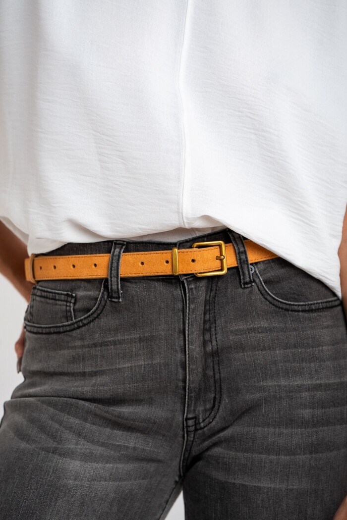 Cinto Cuero Hebilla Cuadrada Beige