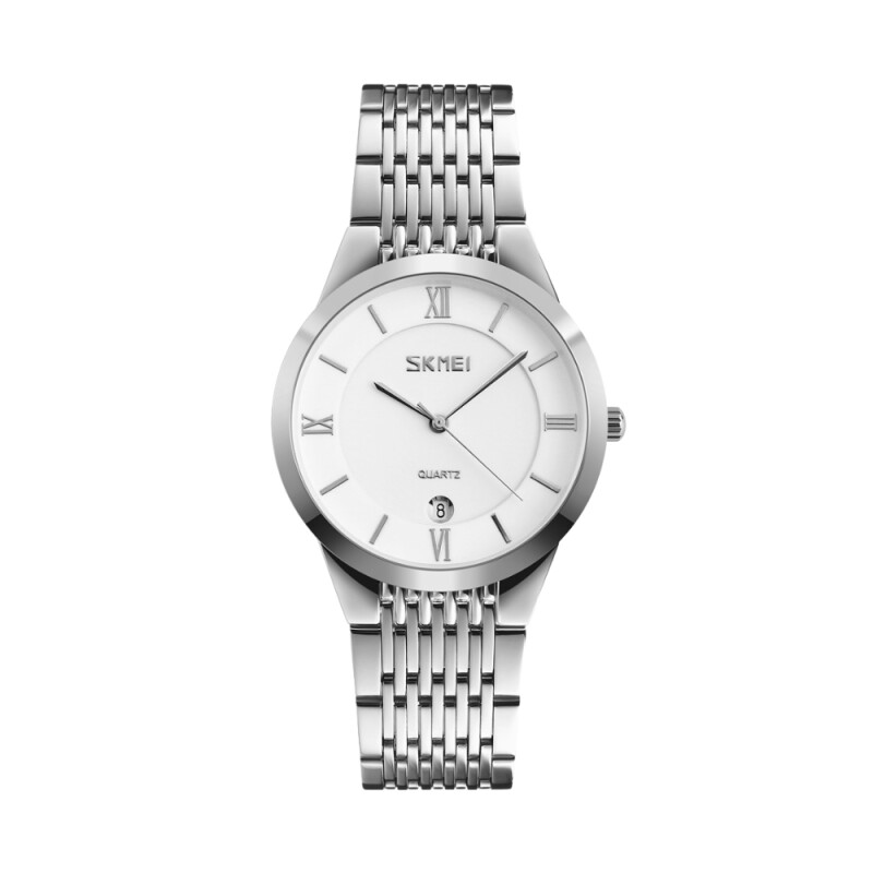 Reloj Skmei 9139WTSI-B analógico en acero plateado con esfera blanca y marcadores plateados (caja clásica 38 mm) Reloj Skmei 9139wtsi-b Analógico En Acero Plateado Con Esfera Blanca Y Marcadores Plateados (caja Clásica 38 Mm)