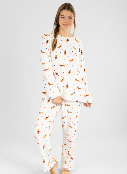 Pijama coral perritos Marfil