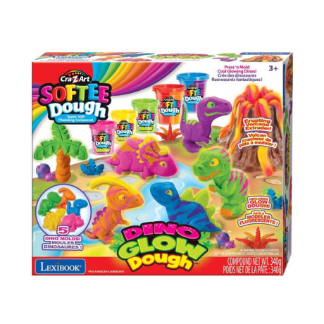 Kit De Dinosaurios Para Modelar Neón Softee Dough Lexibook