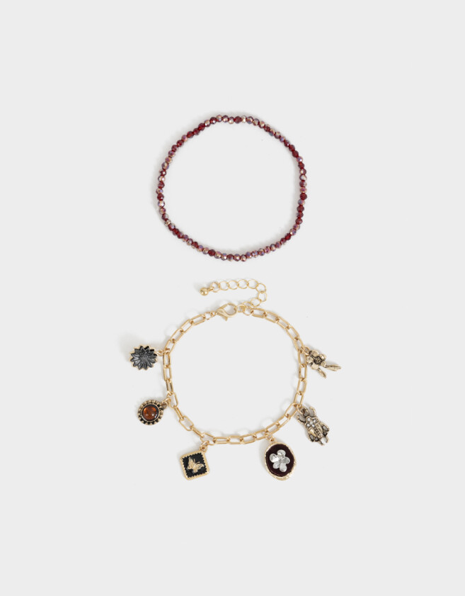 Pulseras Flexibles Sets Color Tendencia Pulsera Multi Dijes - Dorado