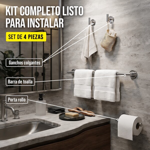 Set Accesorios De Baño Juego De 4 Piezas De Acero Inoxidable Percha Organizador Imback Color Plateado Set Accesorios De Baño Juego De 4 Piezas De Acero Inoxidable Percha Organizador Imback Color Plateado