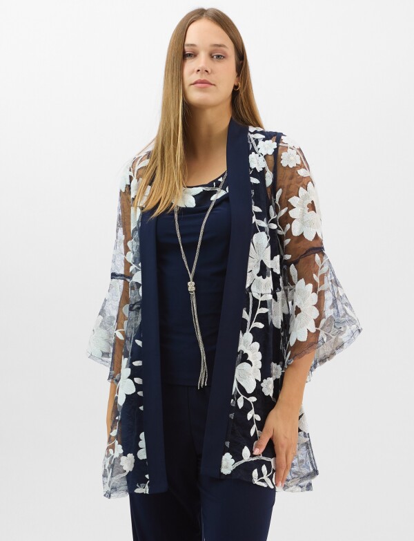 Conjunto Tres Piezas - Kimono Bordado AZUL
