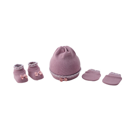 KIT GORRO + MITONES + ESCARPINES LILA