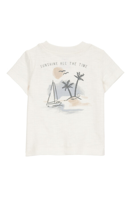 Set tres piezas de algodón, short, camisa y remera, diseño tropical Set tres piezas de algodón, short, camisa y remera, diseño tropical