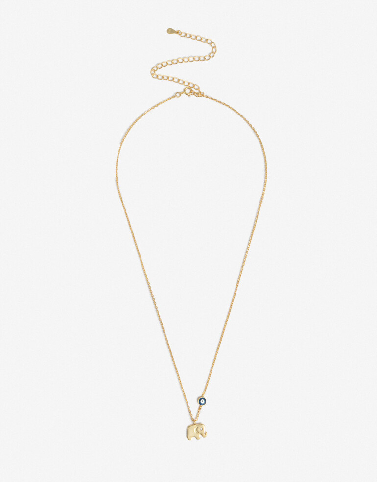 Cadena Corta con Dije Strass Collar Corto Plata 925 Elefante - Dorado