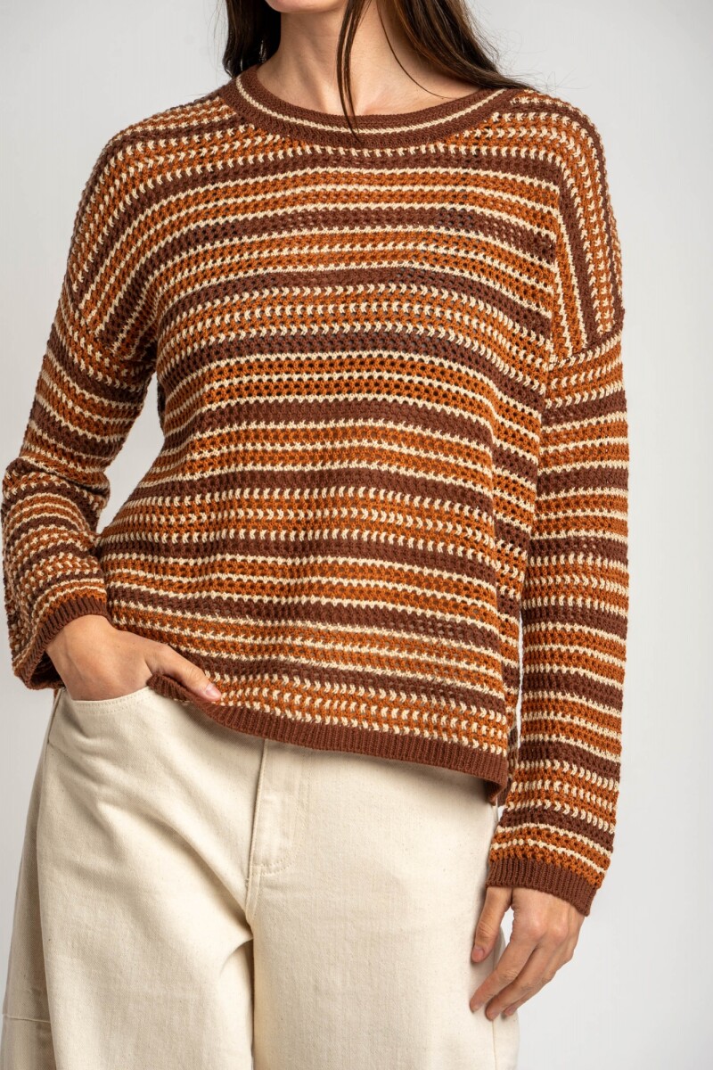 Sweater Rayado Texturado Ocre