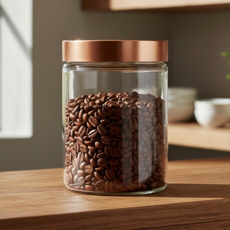 Frasco de vidrio cilíndrico con tapa 1,25 lts rosca cobre Cobre