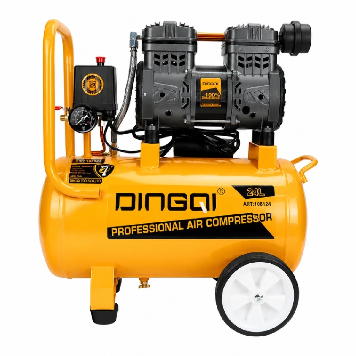DINGQI COMPRESOR SILENCIOSO SIN ACEITE 24 LITROS 1HP 