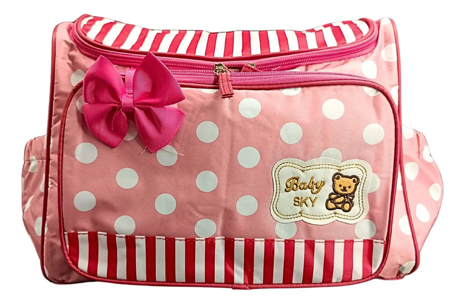 Bolso maternal, pañalero con cambiador rayas - lunares - Rosa 