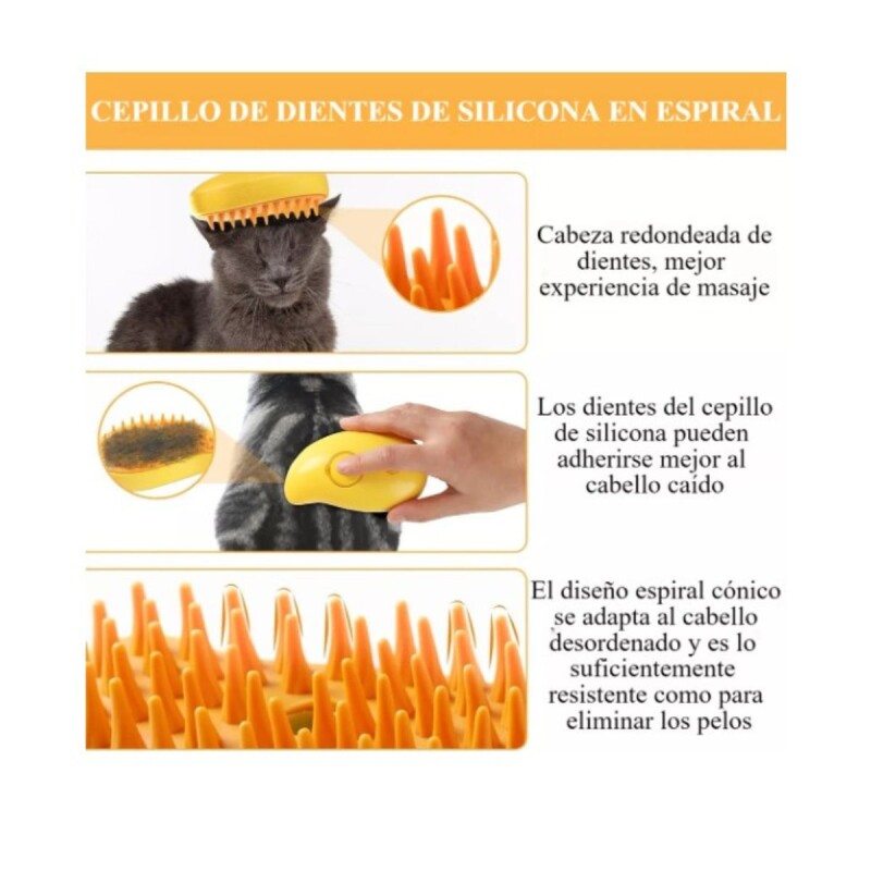 CEPILLO PEINE A VAPOR AUTOMÁTICO 3 EN 1 PARA PERROS Y GATOS RECARGABLE NARANJA CEPILLO PEINE A VAPOR AUTOMÁTICO 3 EN 1 PARA PERROS Y GATOS RECARGABLE NARANJA