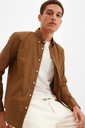 Camisa Strecht Poplin Hombre Bright Brown