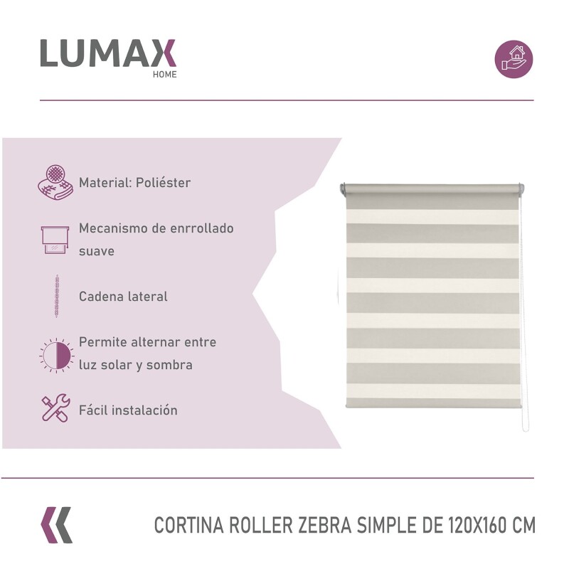 Cortina Roller Zebra Simple Lumax 1.2 X 1.6m Gran Calidad Beige