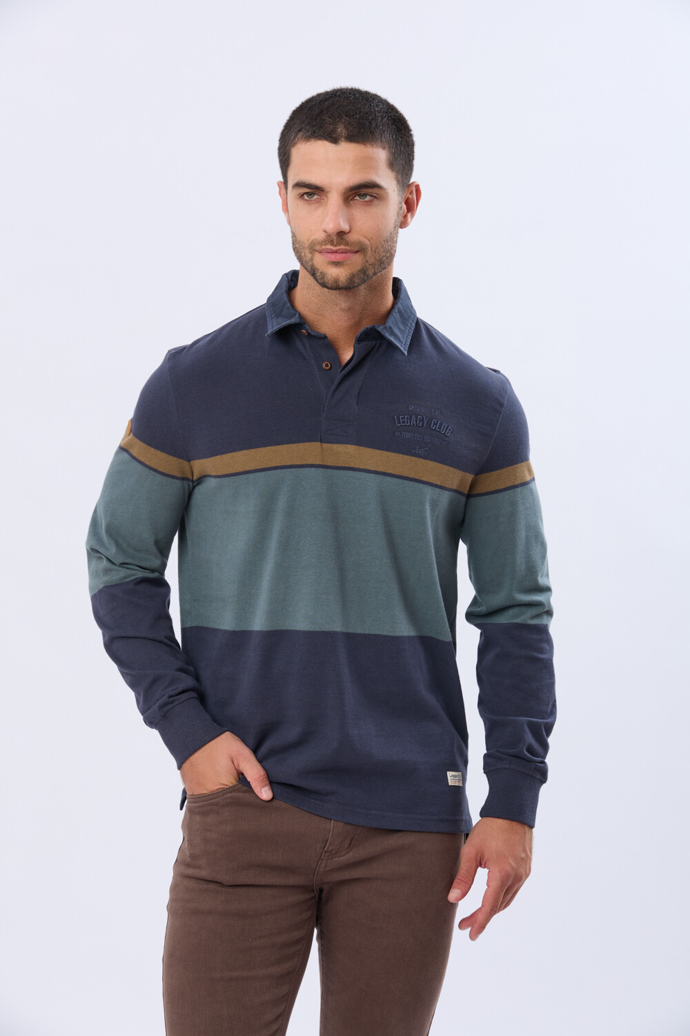 REMERA POLO RAYADA DE ALGODON Azul