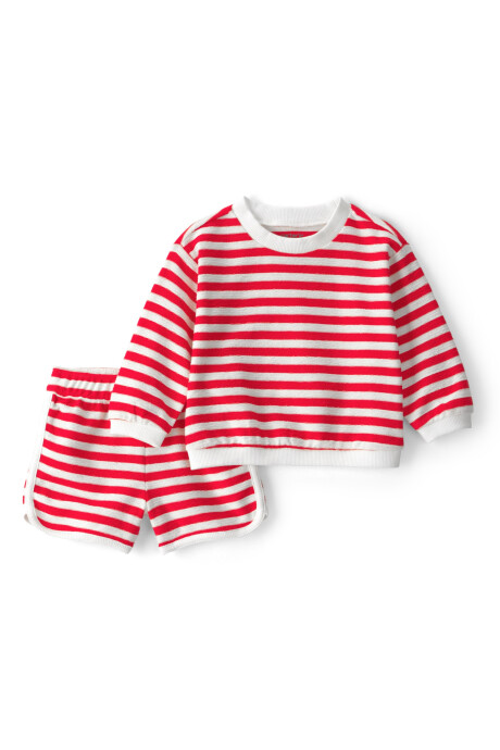Set dos piezas de algodón, short y buzo, rojo y blanco, diseño a rayas Sin color