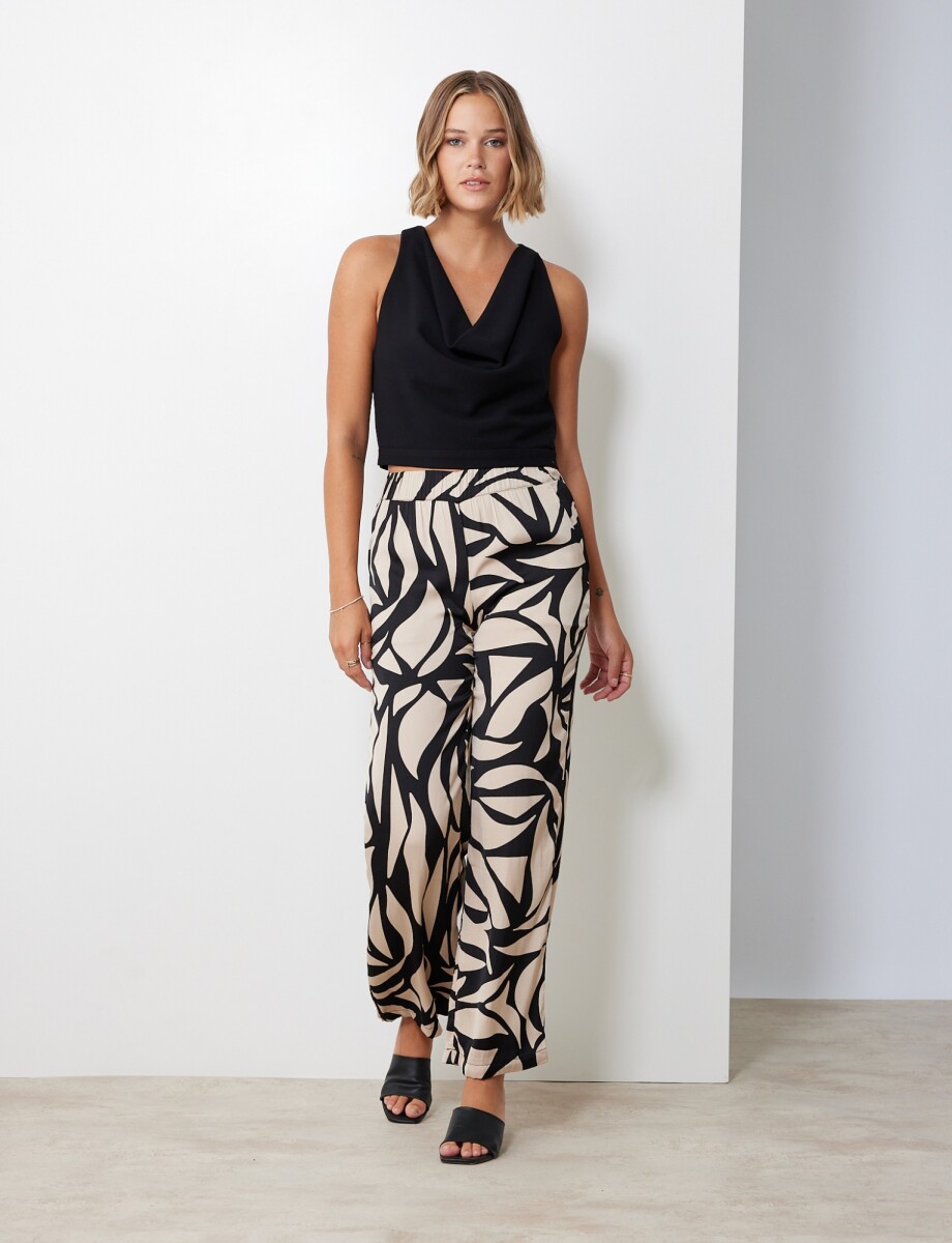 Pantalon Print - Negro/beige 