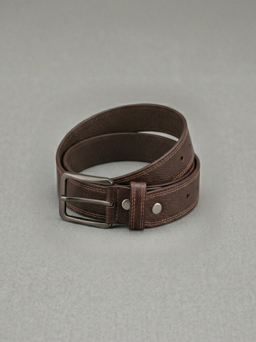 CINTO CUERO MARRON - DOBLE PESPUNTE 