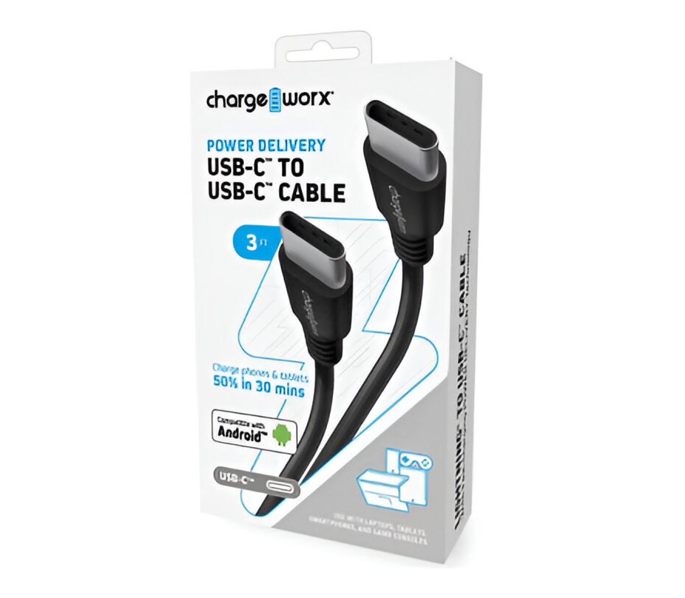 CHARGEWORX CX4639BK CABLE DE CARGA NEGRO USB-C A USB-C (O) - Chargeworx Cx4639bk Cable De Carga Negro Usb-c A Usb-c (o) 