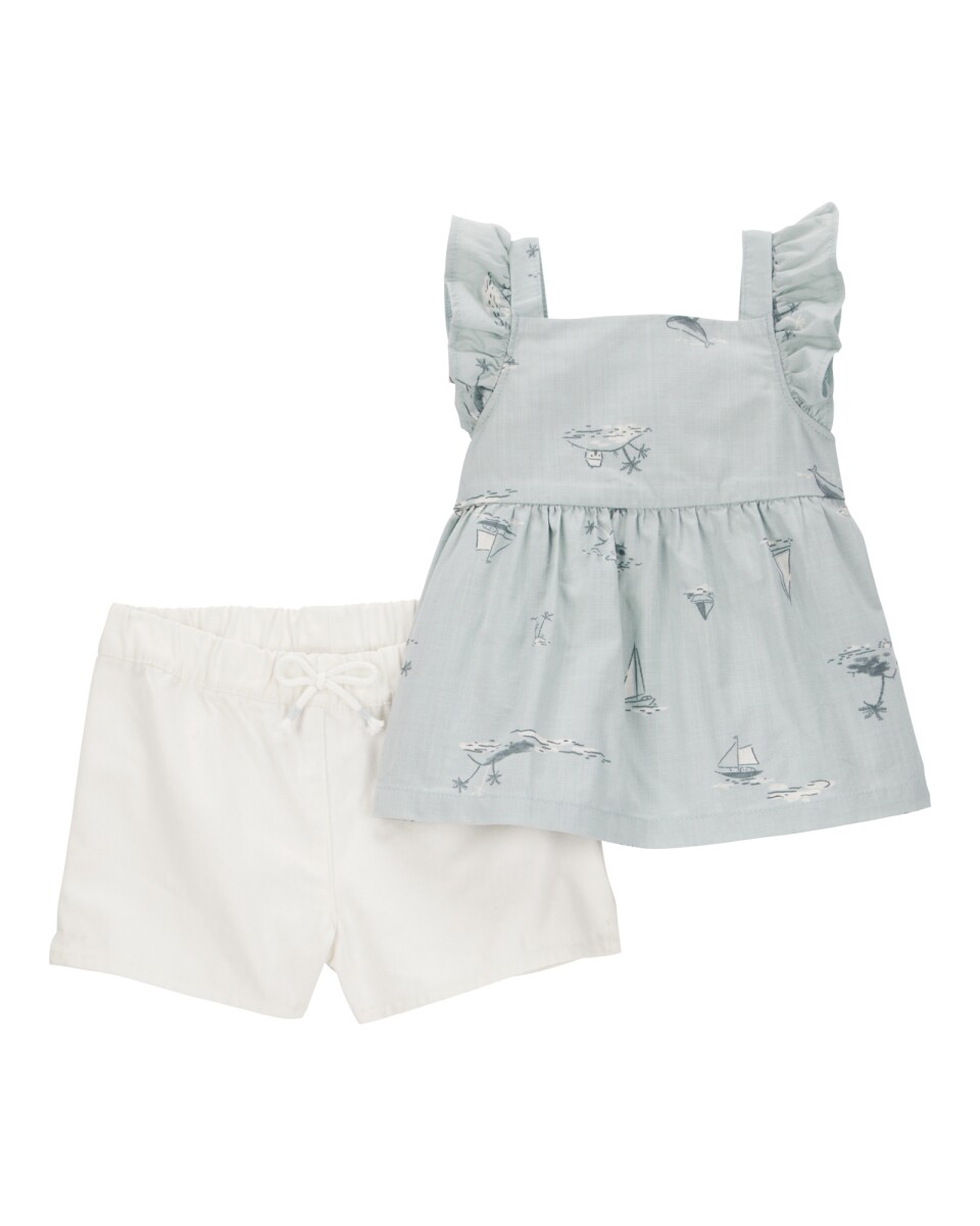 Set dos piezas de algodón, short y blusa sin mangas 