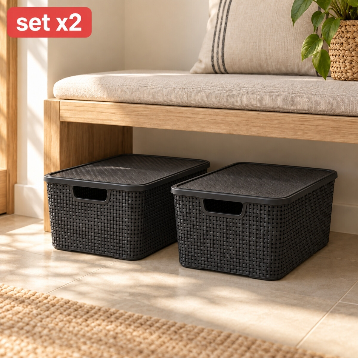 Set x2 Caja ratán 15 lts - NEGRO 