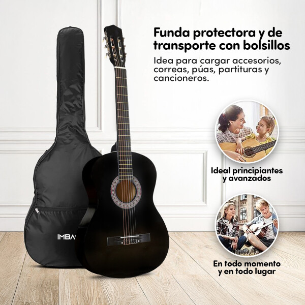 Guitarra Criolla Clasica Tamaño 4/4 39 Para diestros Con Estuche Funda Y Puas Imback Color Negro Guitarra Criolla Clasica Tamaño 4/4 39 Para diestros Con Estuche Funda Y Puas Imback Color Negro