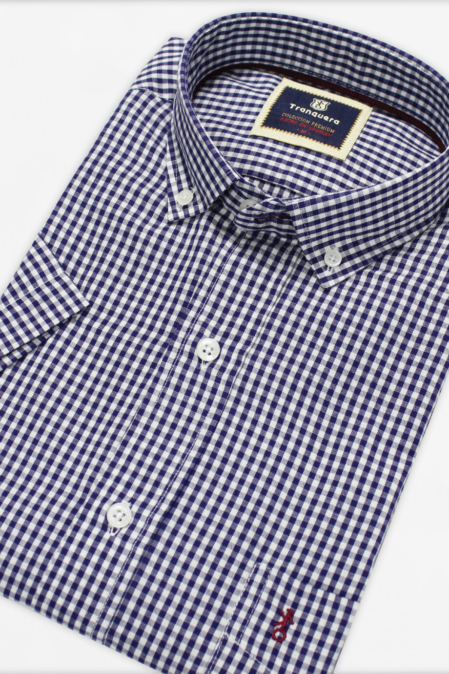 Camisa Hombre Manga Corta Cuadro Azul