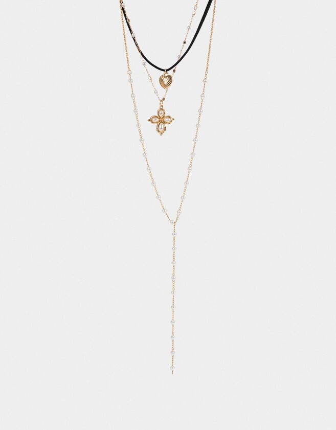 Collares Cortos Religioso Collar Largo Con Cruz - Dorado