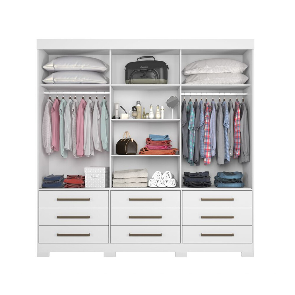 ROPERO 3 PUERTAS CORREDIZAS CON ESPEJO 9 CAJONES GUARDARROPA ARMARIO PLACARD CLOSET BLANCO