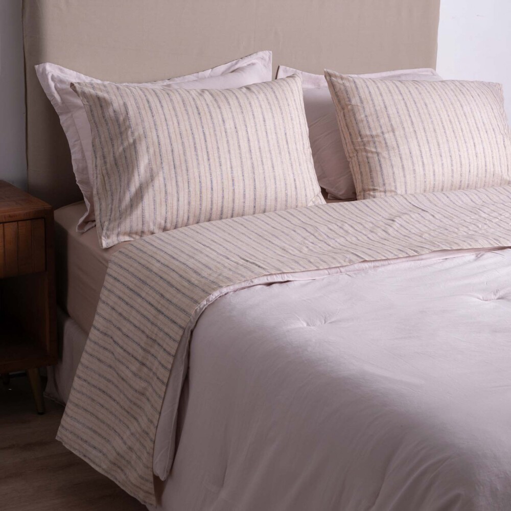 JUEGO SÁBANAS SUPER KING ALGODON-Y-POLIESTER NATURAL-BEIGE STRIPE BEIGE