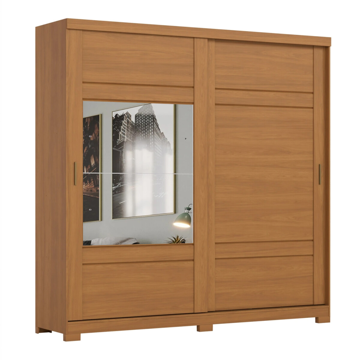 ROPERO VERGGO 2 PUERTAS 3 CAJONES INTERNOS CON ESPEJOS GUARDARROPA CLOSET ARMARIO - COLOR MADERA 