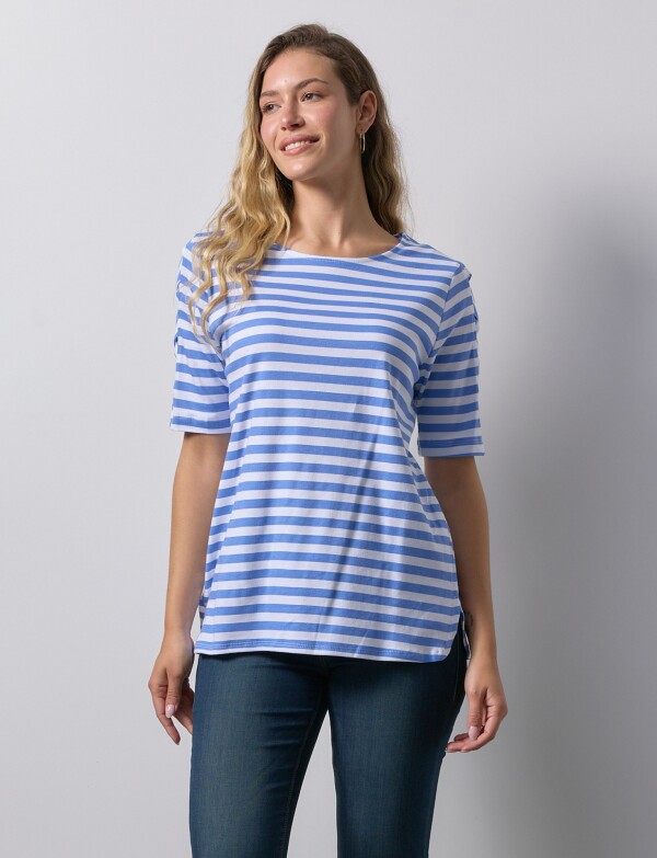 Remera Algodon Lineas AZUL/MULTI