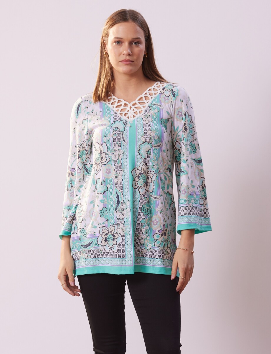 Blusa Crochet - Multi/verde Agua 