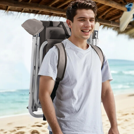 Silla Reposera de Playa Tipo Mochila con Almohada 107x58CM Gris