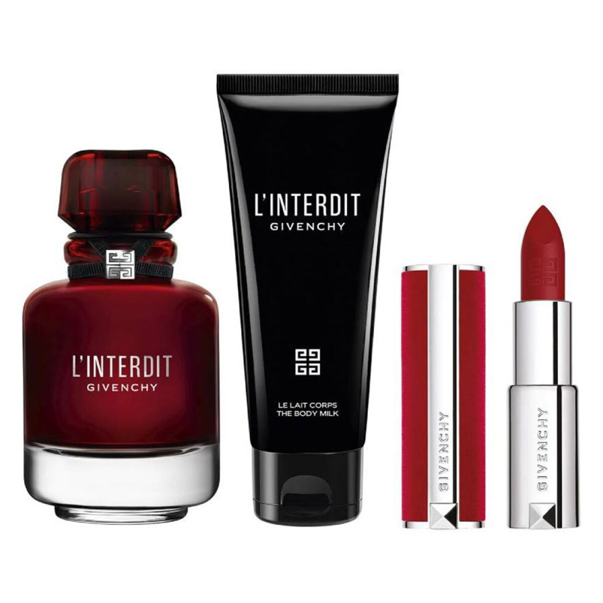 Fragancia Givenchy L'Interd Rouge EDP 80 ml Con Labial Y Body Lotion+Lr+Bl 