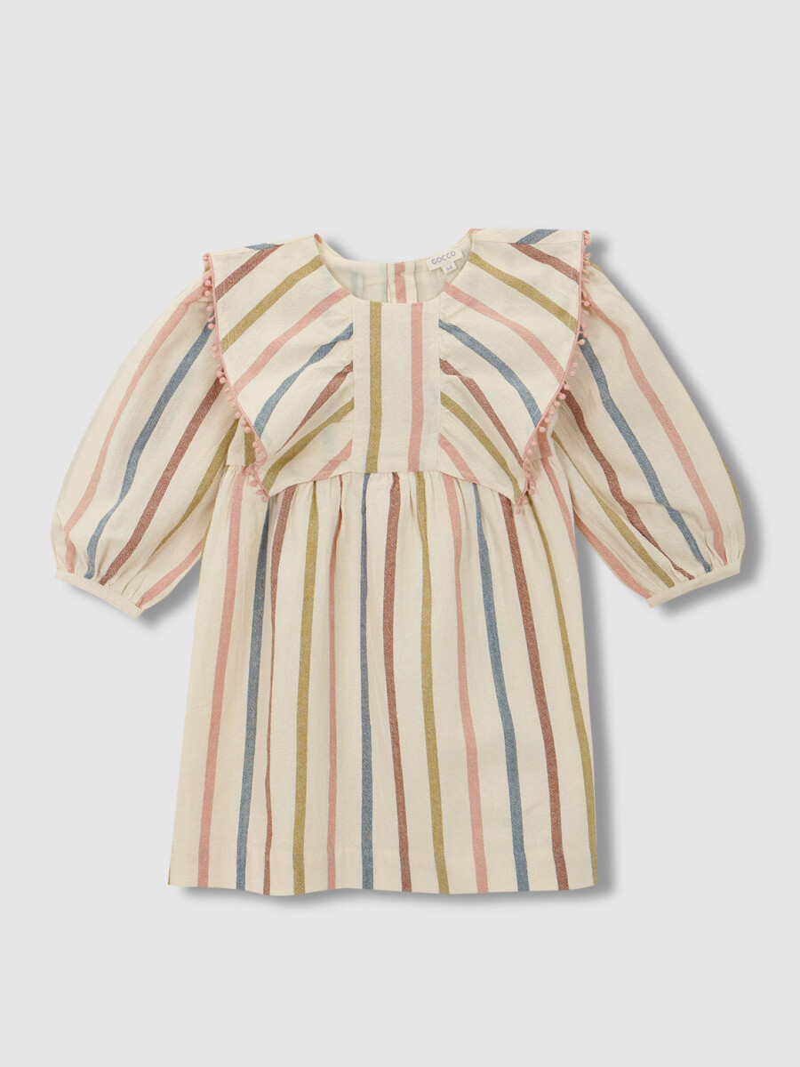 Vestido De Rayas Con Volante Crudo