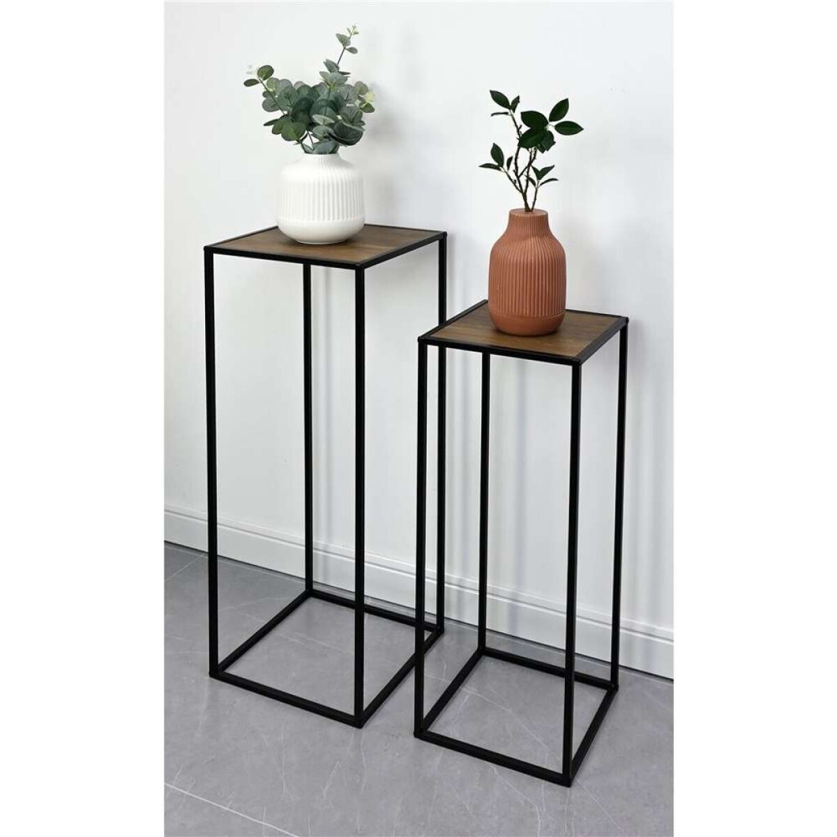 Set 2 Mesas Aux 27X27X70/23X23X60Cm - Madera Y Metal 
