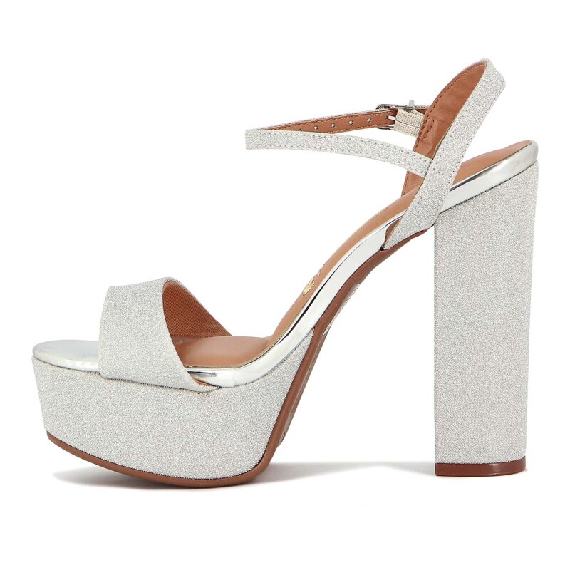 Sandalia Con Plataforma Mujer Vizzano Taco Alto Brillosa Plata