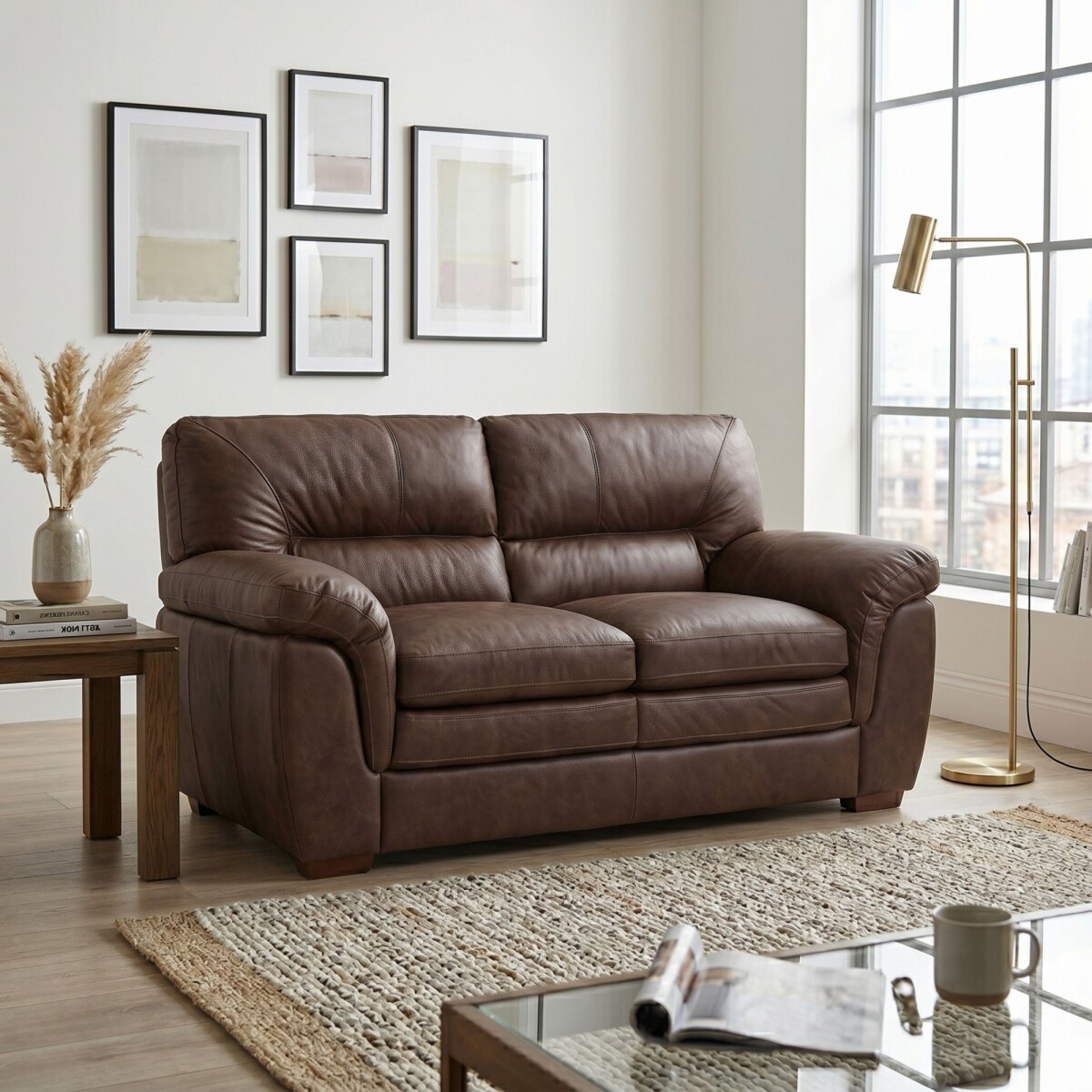 Sillon Livintus 2 Cuerpos Cuero Natural - Cafe 