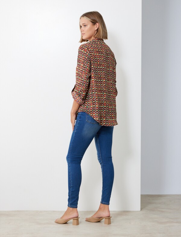 Blusa Gasa Print MULTI/MARRON