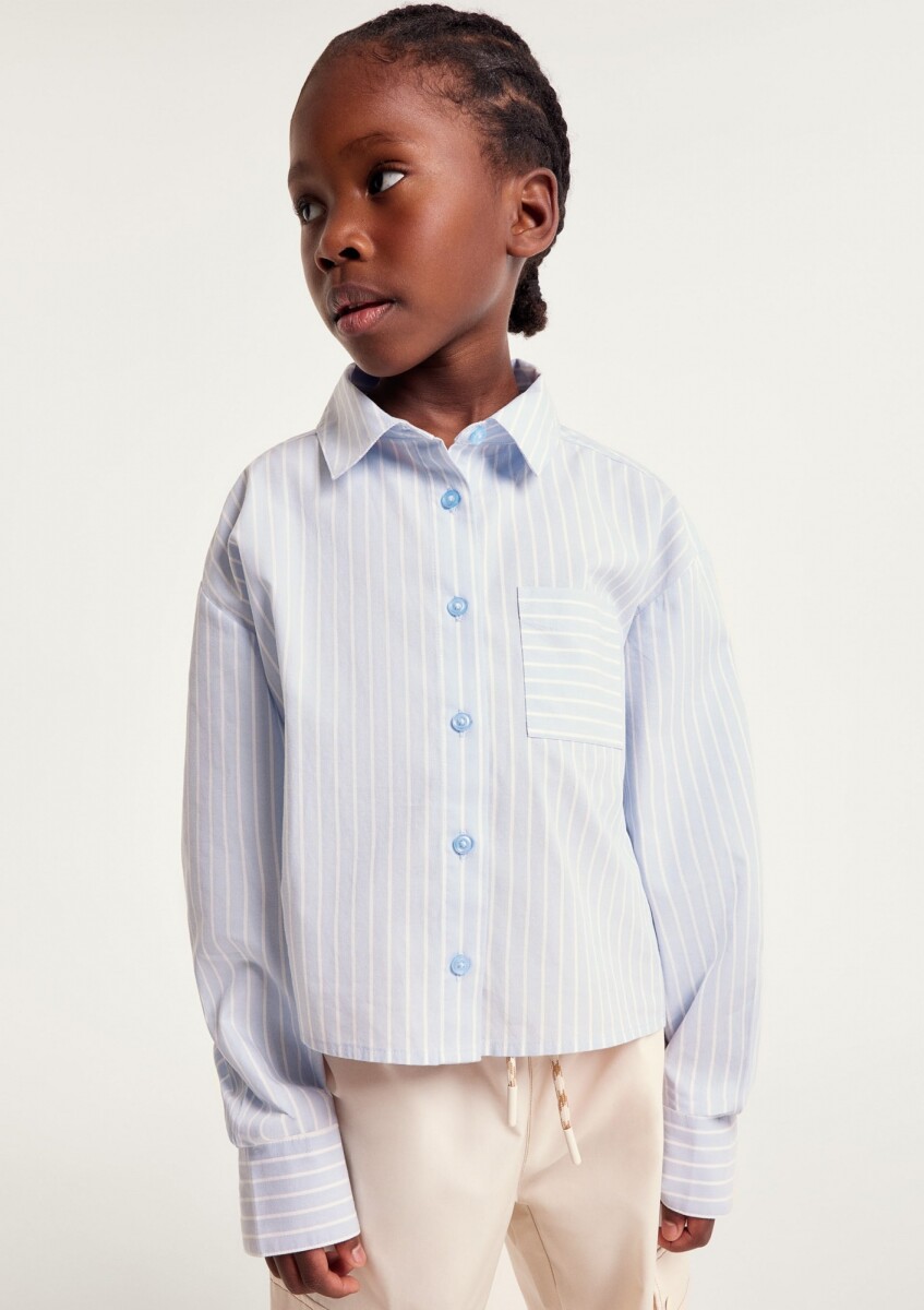CAMISA HILO TEÑIDO PARA NIÑA - CELESTE 