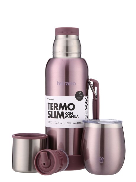 Kit Termo 750mL. Slim con Manija + Mate de Acero con Tapa Lila Metalizado