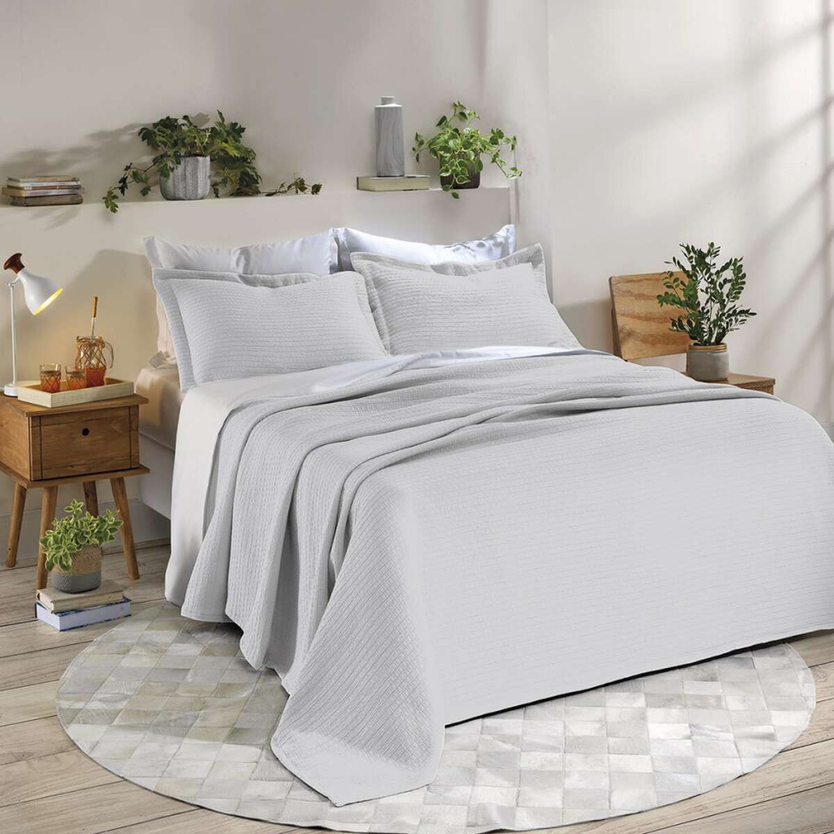 Juego Colcha y Funda Dohler King 100% Microfibra - Gris Plata 