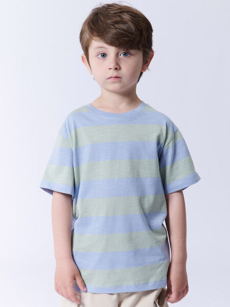 Remera slub rayas Celeste Y Verde