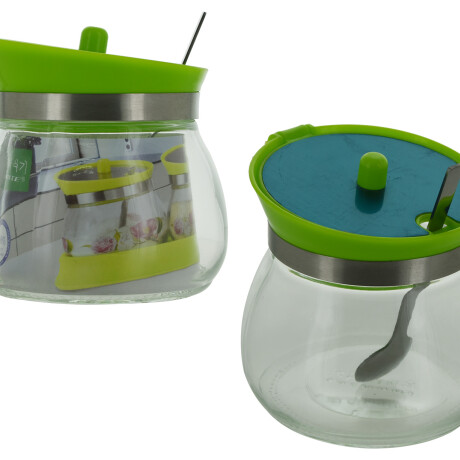 Especiero de vidrio con cuchara Especiero de vidrio con cuchara