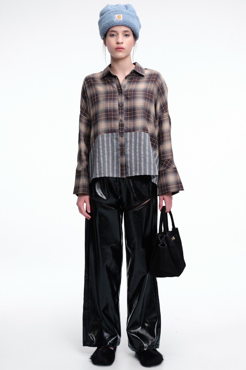 Camisa check y rayas Marron