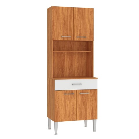 Mueble Alacena de Cocina Organizador para Microondas con Nicho y Cajón 168 x 60 cm - Cinamomo / Blanco Mueble Alacena de Cocina Organizador para Microondas con Nicho y Cajón 168 x 60 cm - Cinamomo / Blanco