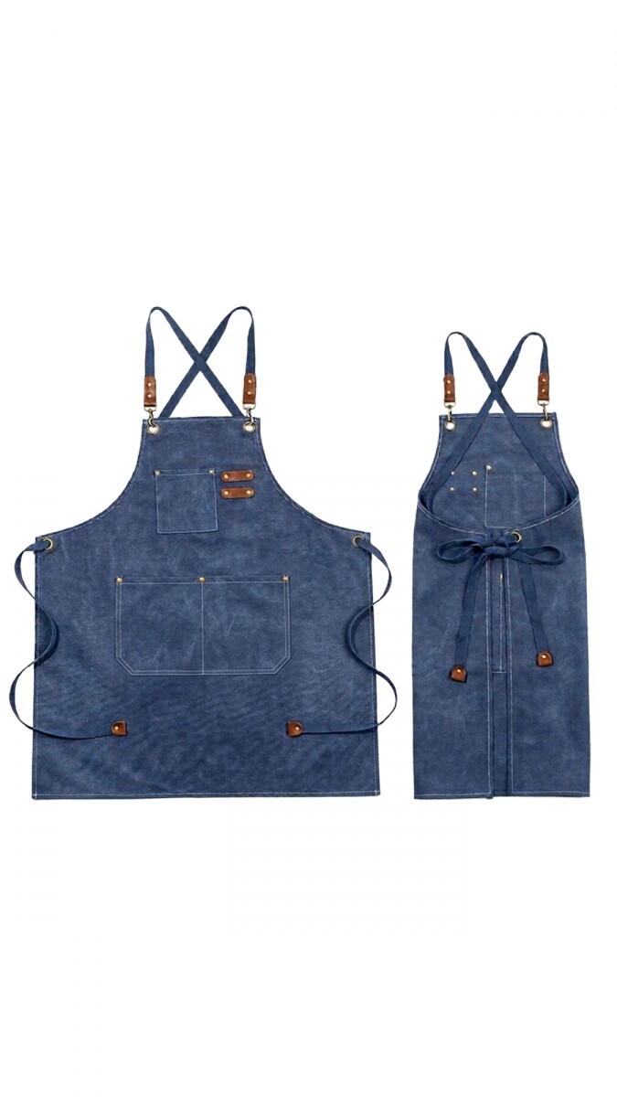 DELANTAL C/ BOLSILLOS CANVAS - AZUL 